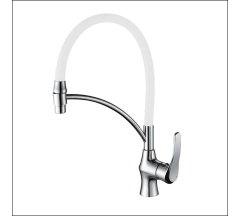 Смеситель кухонный Т2613B с гибким белым изливом латунь